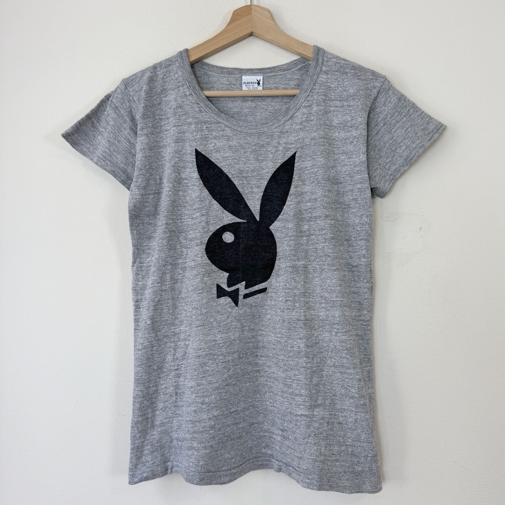 Vintage 70's Playboy Bunny Magazine‎ Women's Grey Single Stitch Tee Shirt Medium